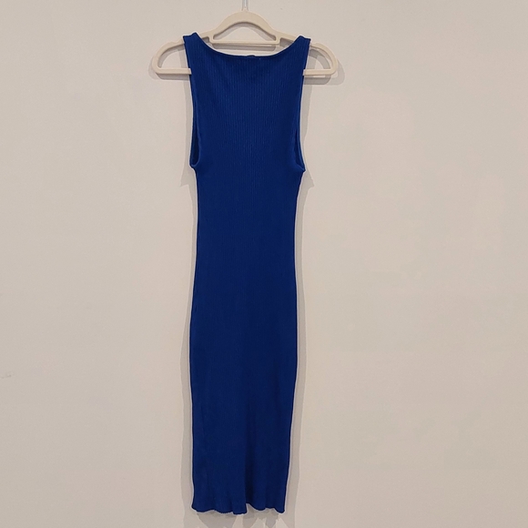Zara Blue Ribbed Button Front Tank Midi Dress - Picture 4 of 8